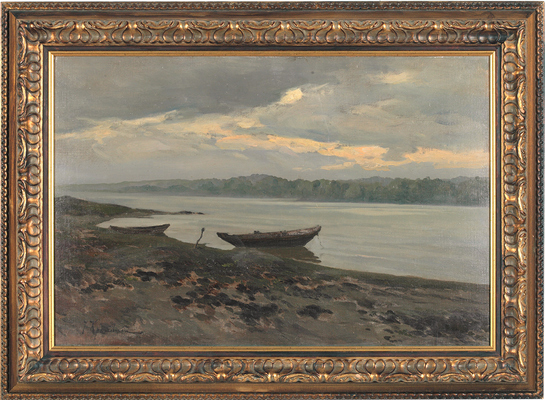 Крачковский Иосиф Евстафьевич. Пейзаж с рекой и лодками